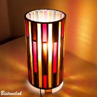 Lampe vitrail cylindrique en verre coloré rouge ambre et brun chocolat